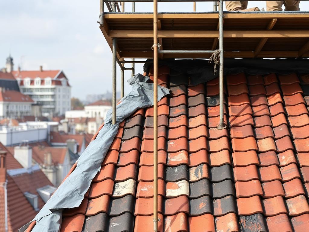 Tetőfelújítás bontás közben budapesti házon